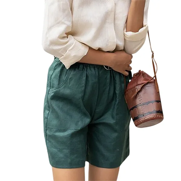 Quần Short Nữ F2 Fashion & Freedom Emma De La Rosa Blue Linen Shorts QS34-VC-S-0820 Màu Xanh Rêu Size S