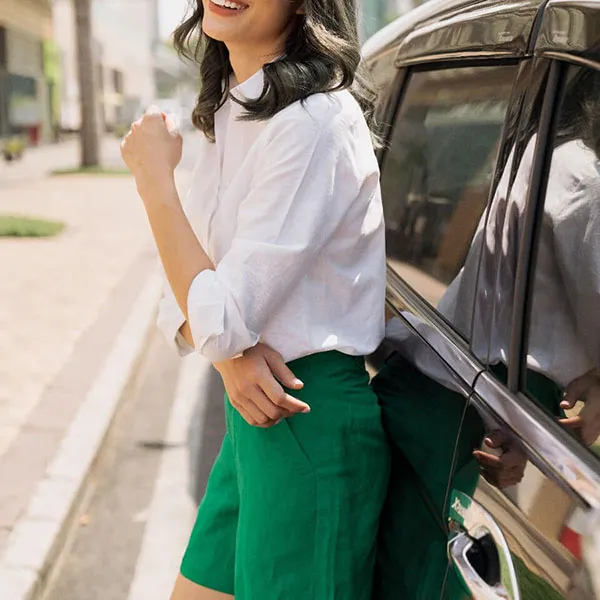 Quần Short Nữ F2 Fashion & Freedom Linen QS26-X-S-0420 Xanh Lá Size S