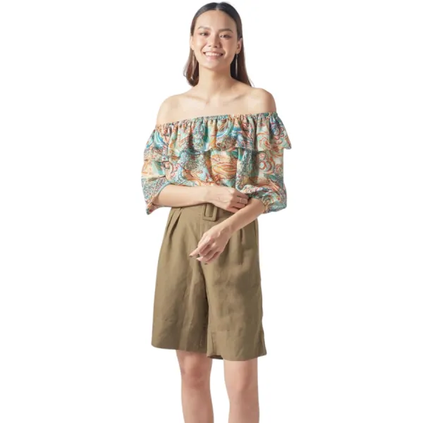 Quần Short Nữ F2 Fashion & Freedom Linen QS43-RD-S-1021 Màu Xanh Rêu Size S