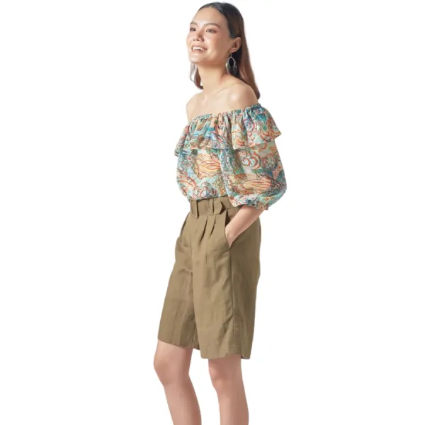 Quần Short Nữ F2 Fashion & Freedom Linen QS43-RD-S-1021 Màu Xanh Rêu Size S