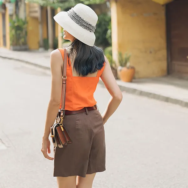 Quần Short Nữ F2 Fashion & Freedom Modern Meets Heritage Brown Linen Shorts QS34-N-S-0620 Màu Nâu Size S