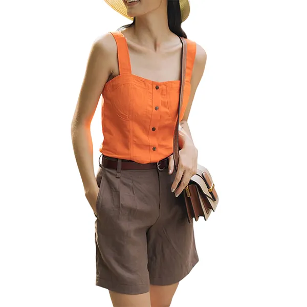 Quần Short Nữ F2 Fashion & Freedom Modern Meets Heritage Brown Linen Shorts QS34-N-S-0620 Màu Nâu Size S