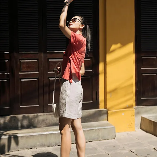 Quần Short Nữ F2 Fashion & Freedom Modern Meets Heritage Grey Linen Shorts QS21-X-S-0720 Màu Trắng Size S