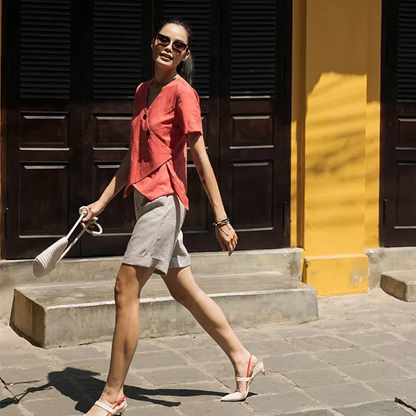 Quần Short Nữ F2 Fashion & Freedom Modern Meets Heritage Grey Linen Shorts QS21-X-S-0720 Màu Trắng Size S