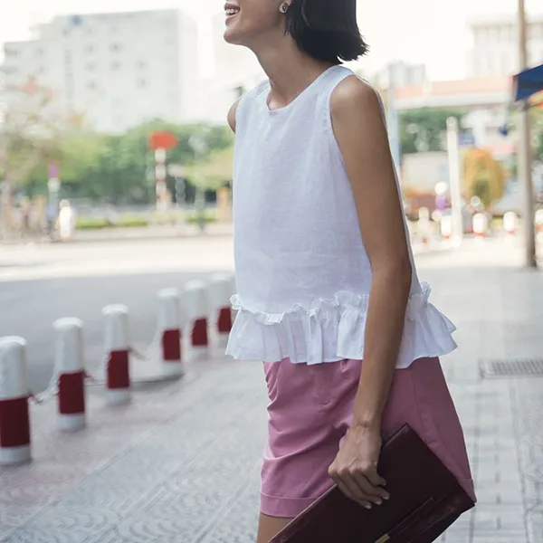 Quần Short Nữ F2 Fashion & Freedom Pink Linen Shorts Becoming Unveil QS45-H-S-0621 Màu Hồng Size S