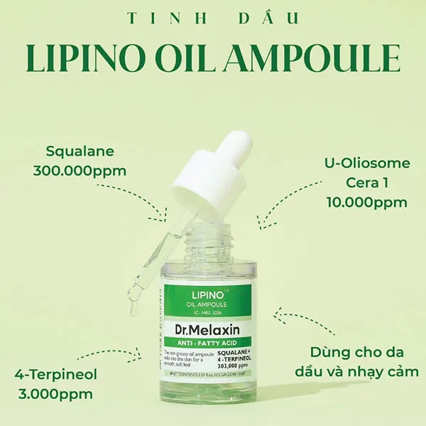 Serum Dưỡng Da, Giảm Mụn Nhờn Dr.Melaxin Lipino Oil Ampoule 30ml