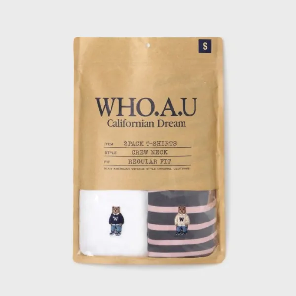 Set 2 Áo Phông WHOAU Crew Neck Shoert Sleeve Characoal WHRSG2352U60 T-shirt Màu Trắng Phối Xanh Size S