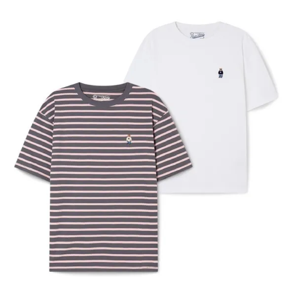 Set 2 Áo Phông WHOAU Crew Neck Shoert Sleeve Characoal WHRSG2352U60 T-shirt Màu Trắng Phối Xanh Size S