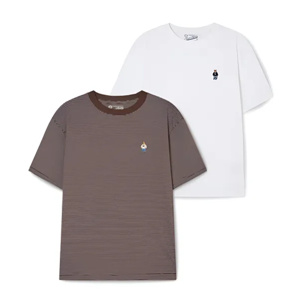 Set 2 Áo Phông WHOAU WHRSG2351U85 Tshirt Màu Trắng - Kẻ Nâu Size S