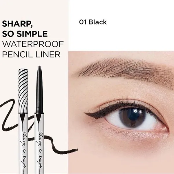 Set 3 Chì Kẻ Mắt Clio Sharp So Simple Waterproof Pencil Liner 01 Black Màu Đen