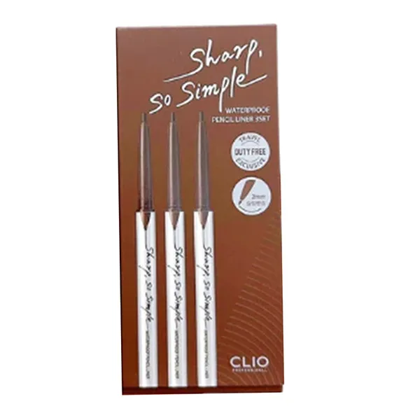 Set 3 Chì Kẻ Mắt Clio Sharp So Simple Waterproof Pencil Liner 02 Brown Màu Nâu
