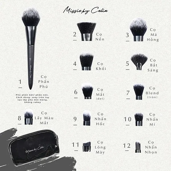 Set Cọ Trang Điểm Missie By Celin 12 Cây Màu Đen