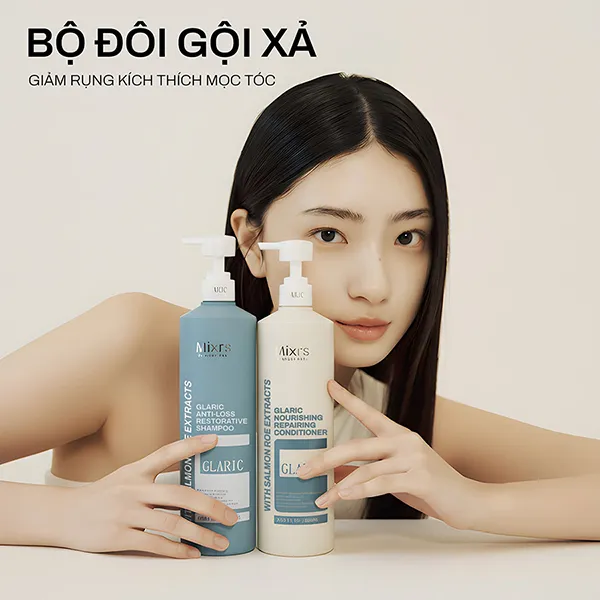 Set Dầu Gội Và Xả Kích Thích Mọc Tóc Mixrs Glaric Màu Xanh Dương (800ml x 2)