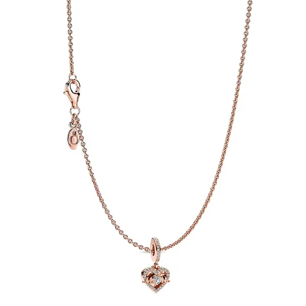 Set Dây Chuyền + Hạt Vòng Charm Nữ Pandora 580413 + 789402C01 Màu Vàng Hồng