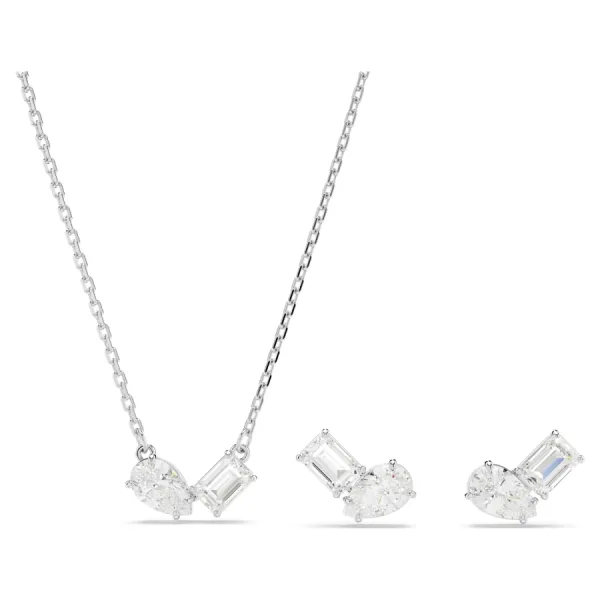 Set Dây Chuyền + Khuyên Tai Nữ Swarovski Mesmera Set Mixed Cuts, White, Rhodium Plated 5665829 Màu Trắng