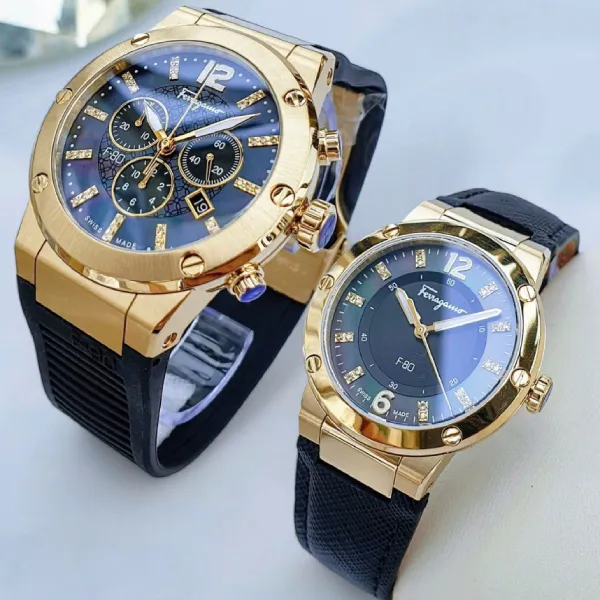 Set Đồng Hồ Salvatore Ferragamo F80 Diamond 44mm /33mm Màu Vàng Gold