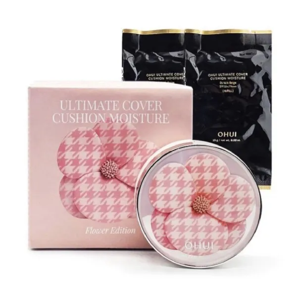 Set Phấn Nước Ohui Ultimate Cover Cushion Moisture Flower Edition 15g (Tặng Kèm 2 Lõi Refill)