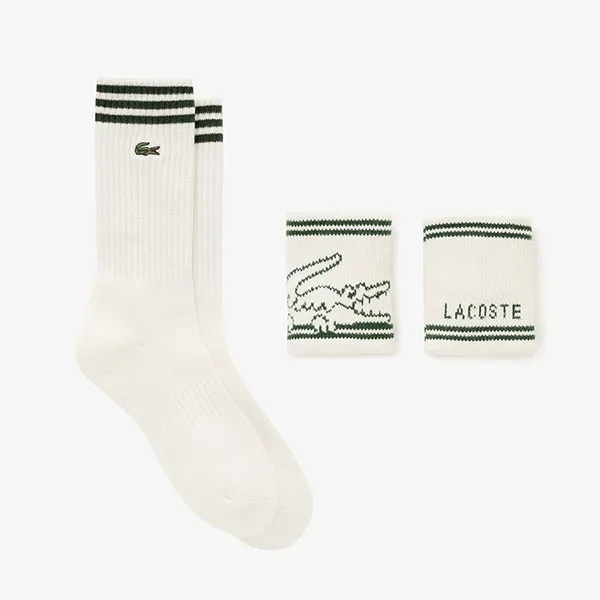 Set Tất Và Băng Đeo Cổ Tay Unisex Lacoste Sports Wristband + Socks Gift RL001E 56G 132 Màu Trắng/ Xanh Lá Size T4