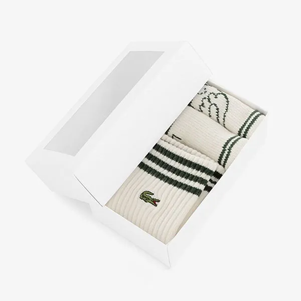 Set Tất Và Băng Đeo Cổ Tay Unisex Lacoste Sports Wristband + Socks Gift RL001E 56G 132 Màu Trắng/ Xanh Lá Size T4