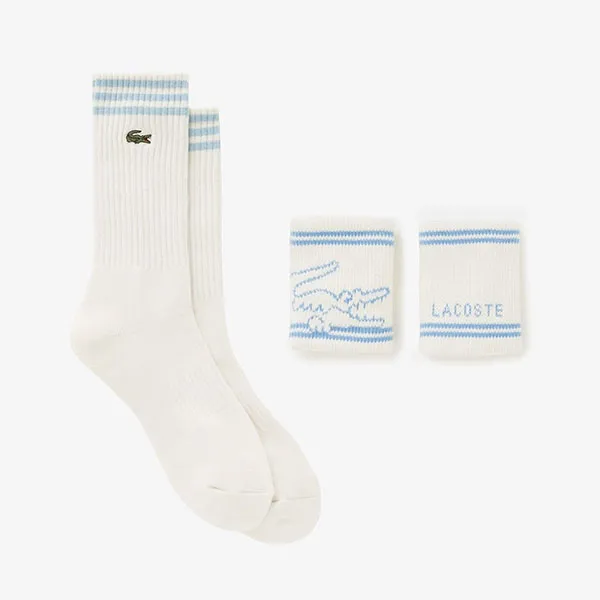 Set Tất Và Băng Đeo Cổ Tay Unisex Lacoste Sports Wristband + Socks Gift RL001E 56G J2G Màu Trắng/ Xanh Dương Size T6