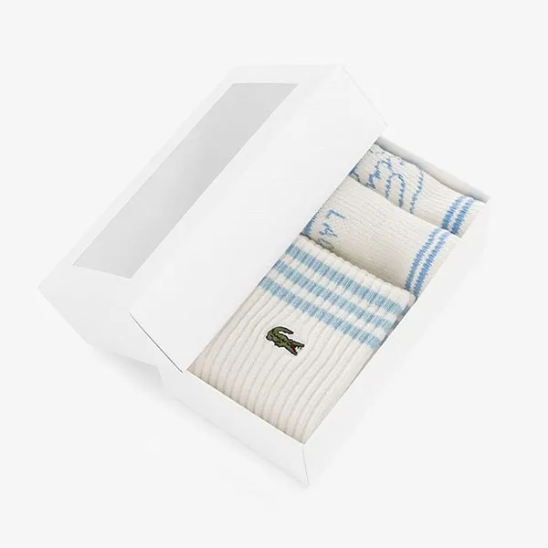 Set Tất Và Băng Đeo Cổ Tay Unisex Lacoste Sports Wristband + Socks Gift RL001E 56G J2G Màu Trắng/ Xanh Dương Size T6
