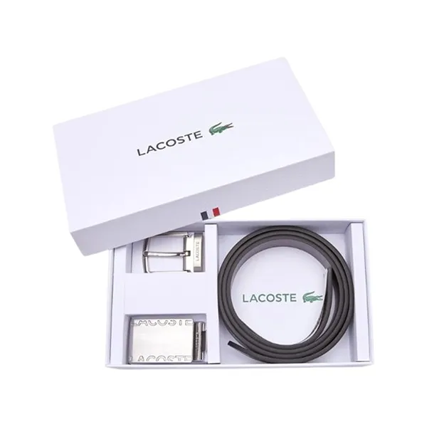 Set Thắt Lưng Nam Lacoste Men's 2-Buckle Belt Smooth Leather RC4060 - 371 Màu Đen Size 110