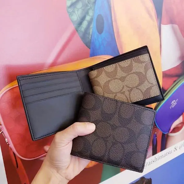 Set Ví Đôi Nam Coach 3 In 1 Wallet In Blocked Signature Canvas CA001 Màu Nâu Đen