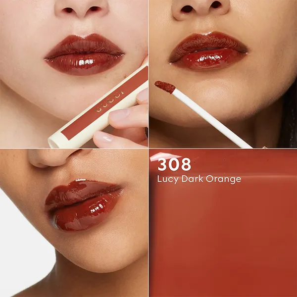Son Gucci Glow Oil In Water Tint 308 Lucy Dark Orange Màu Đỏ Cam Gạch