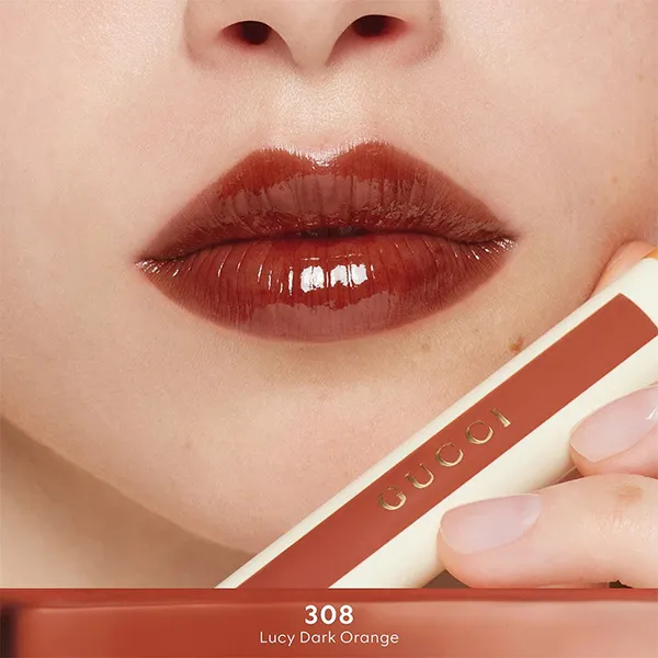 Son Gucci Glow Oil In Water Tint 308 Lucy Dark Orange Màu Đỏ Cam Gạch