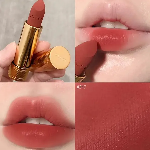 Son Lì Gucci Rouge À Lefvres Mat Lipstick 217 Valeria Rose Màu Hồng Cam Đất