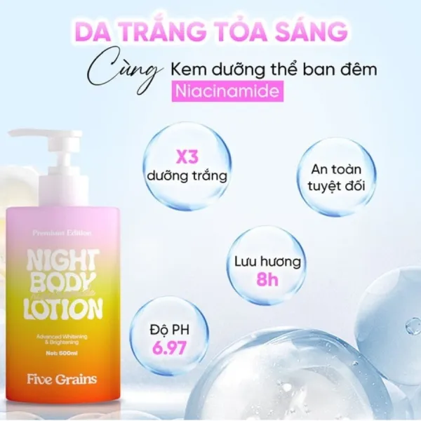 Sữa Dưỡng Thể Toàn Thân Ban Đêm Five Grains Niacinamide Night Body Lotion 500ml