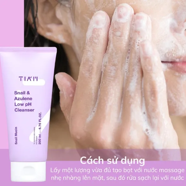 Sữa Rửa Mặt Làm Dịu & Hỗ Trợ Phục Hồi Da TIA'M Snail & Azulene Low pH Cleanser 200ml