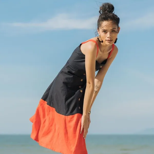 Váy Liền Nữ F2 Fashion & Freedom Linen After SunSet D440-XD-S-0620 Màu Xanh Size S