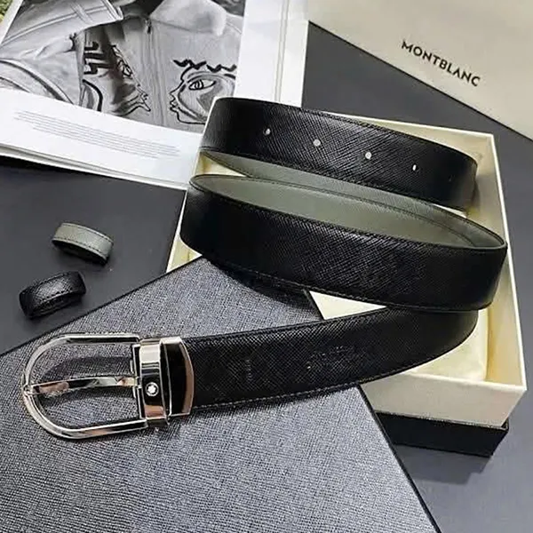 Thắt Lưng Nam Montblanc Reversible Leather Belt 30mm Hai Mặt Màu Đen/Xám