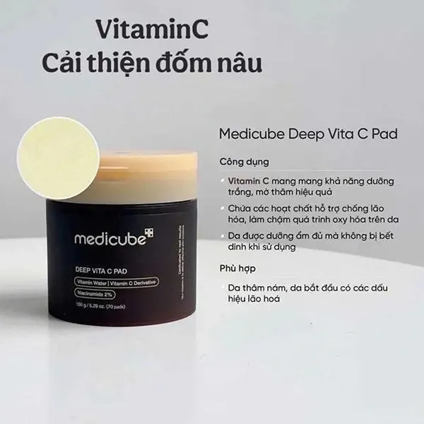 Toner Pad Hỗ Trợ Dưỡng Trắng, Làm Sáng Và Làm Đều Màu Da Deep Vita C Pad 150g/70 Miếng