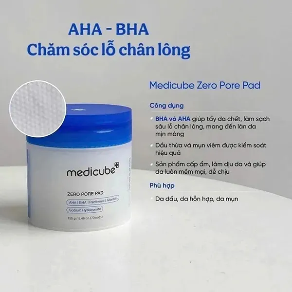 Toner Pad Hỗ Trợ Thu Nhỏ Lỗ Chân Lông Và Kiểm Soát Bã Nhờn Medicube Zero Pore Pad 155g/70 Miếng