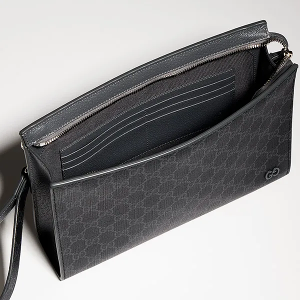 Túi Cầm Tay Gucci Grey Trim Medium Pouch ‎768255 FACQC 1048 Màu Đen Xám