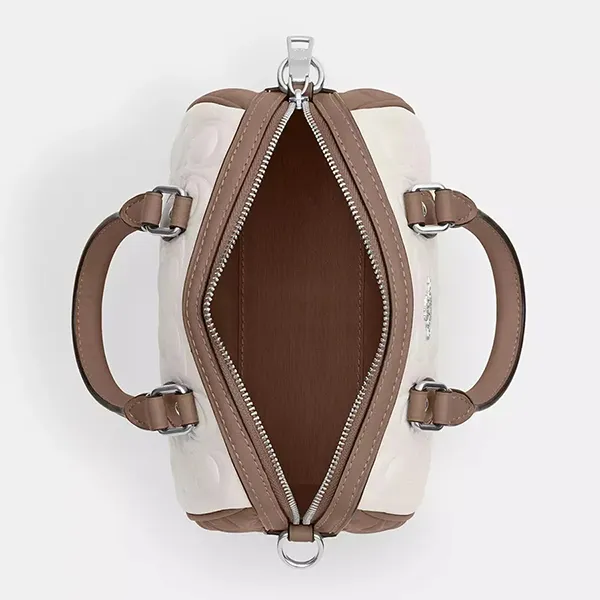 Túi Đeo Chéo Nữ Coach Mini Rowan Crossbody Bag In Blocked Signature Leather CY744 Màu Nâu Trắng