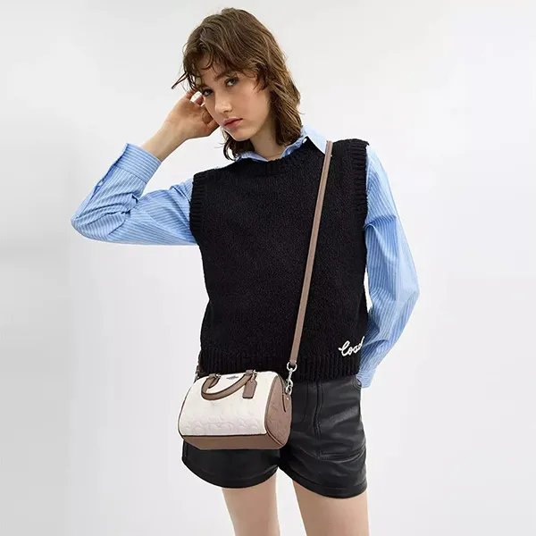 Túi Đeo Chéo Nữ Coach Mini Rowan Crossbody Bag In Blocked Signature Leather CY744 Màu Nâu Trắng