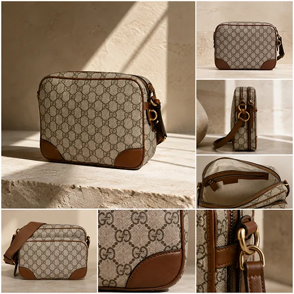 Túi Đeo Chéo Nam Gucci Embossed Super Mini Bag Beige 7895BAC7397AAFGS Màu Xám - Nâu