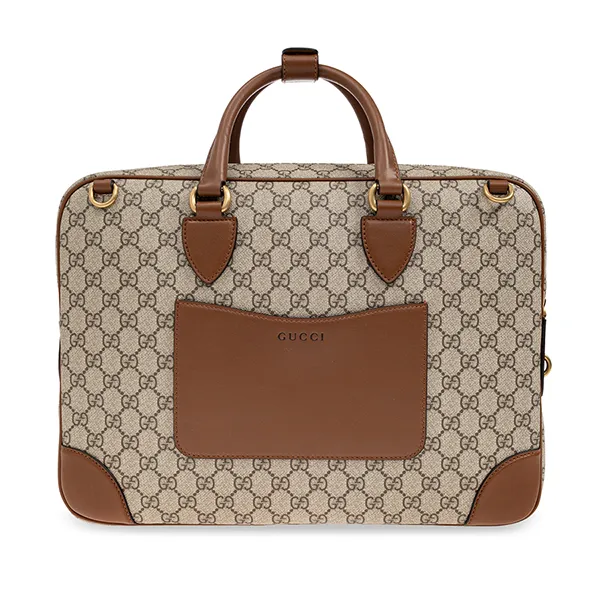 Túi Xách Tay Nam Gucci Beige Canvas Handbag GG Supreme Màu Nâu Xám