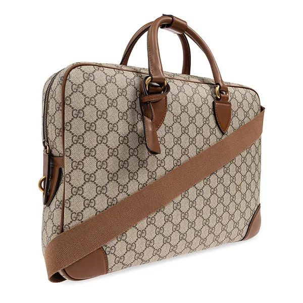 Túi Xách Tay Nam Gucci Beige Canvas Handbag GG Supreme Màu Nâu Xám