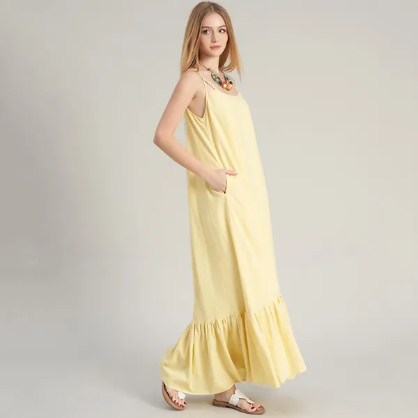 Váy Hai Dây Linen Nữ F2 Fashion & Freedom DT-D670-VN-S-0323 Màu Vàng Nhạt Size S