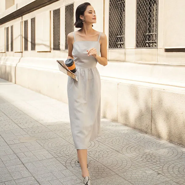 Váy Hai Dây Nữ F2 Fashion & Freedom Linen Becoming Unveil D525-X-S-0621 Màu Xám Size S