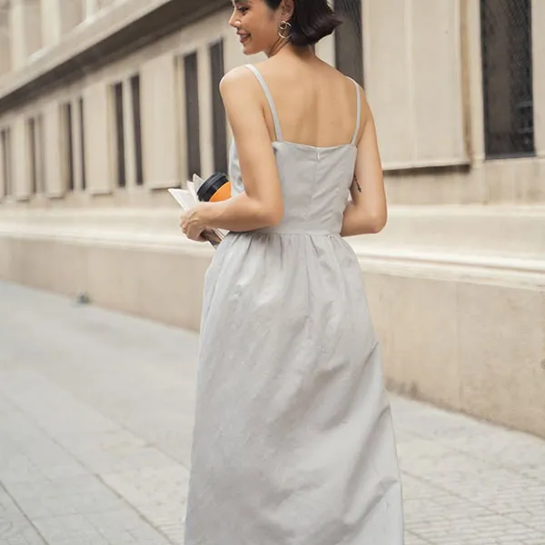 Váy Hai Dây Nữ F2 Fashion & Freedom Linen Becoming Unveil D525-X-S-0621 Màu Xám Size S