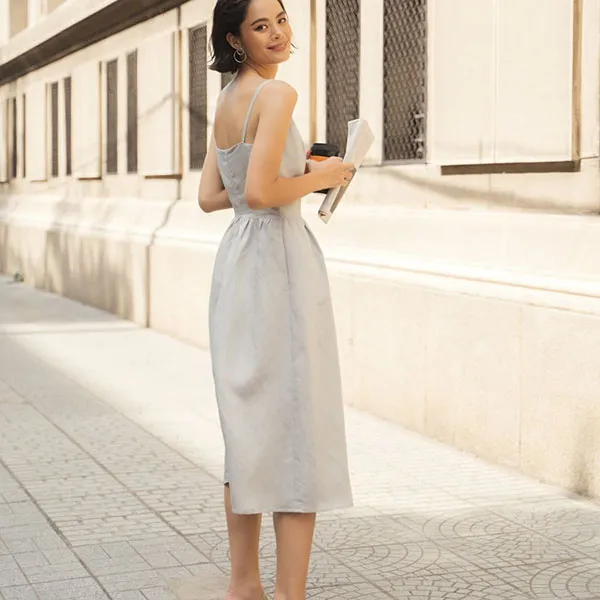 Váy Hai Dây Nữ F2 Fashion & Freedom Linen Becoming Unveil D525-X-S-0621 Màu Xám Size S