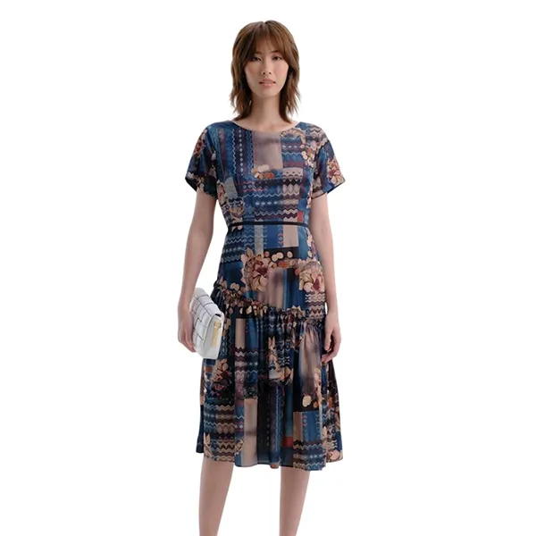 Váy Liền Nữ F2 Fashion & Freedom Blue Brown Silk Dress D341-XN-S-1221 Màu Xanh - Nâu Size S