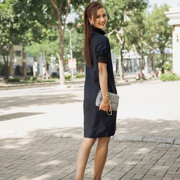 Váy Liền Nữ F2 Fashion & Freedom Contemporary Dance Blue Linen Dress D462-XD-S-1220 Màu Xanh Đen Size S