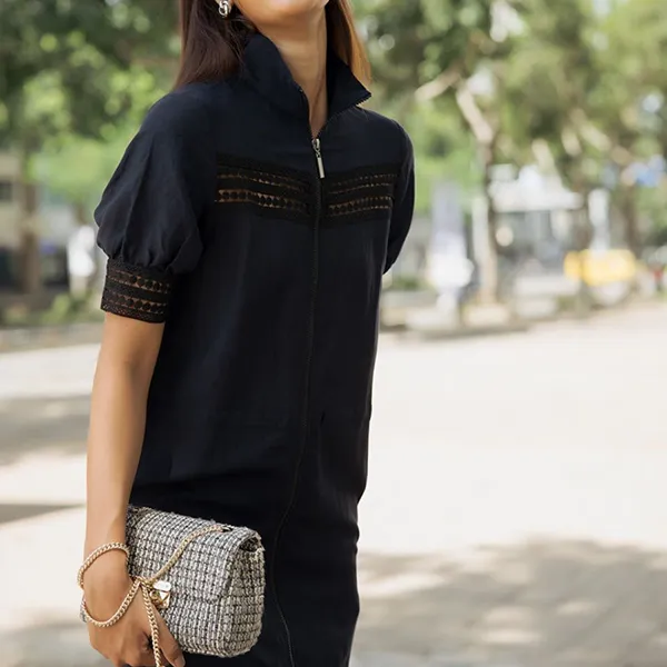 Váy Liền Nữ F2 Fashion & Freedom Contemporary Dance Blue Linen Dress D462-XD-S-1220 Màu Xanh Đen Size S