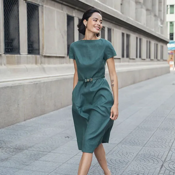 Váy Liền Nữ F2 Fashion & Freedom Linen Becoming Unveil D521-XCV-S-0521 Màu Xanh Cổ Vịt Size S
